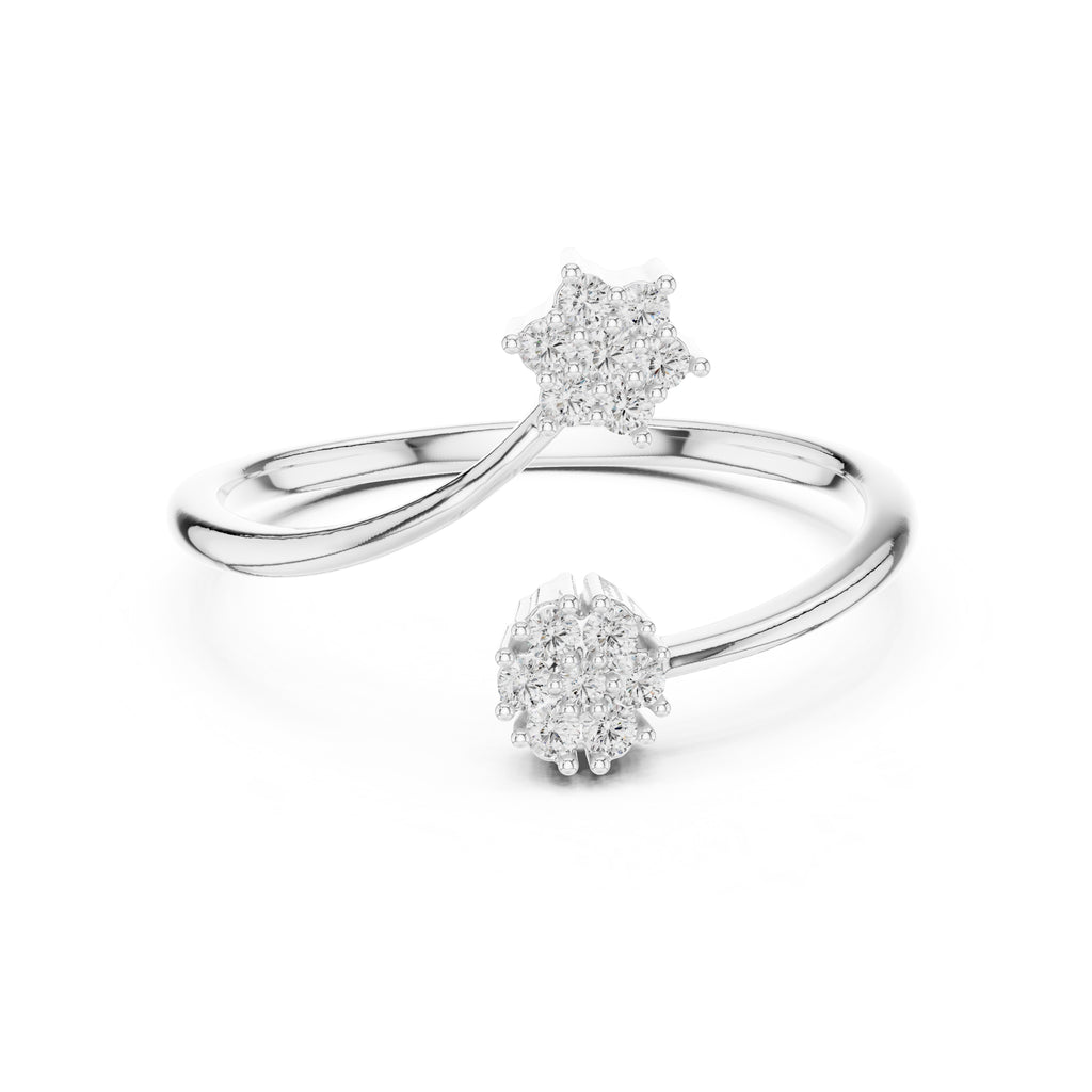 Dual Cluster Open Wrap Ring White Gold