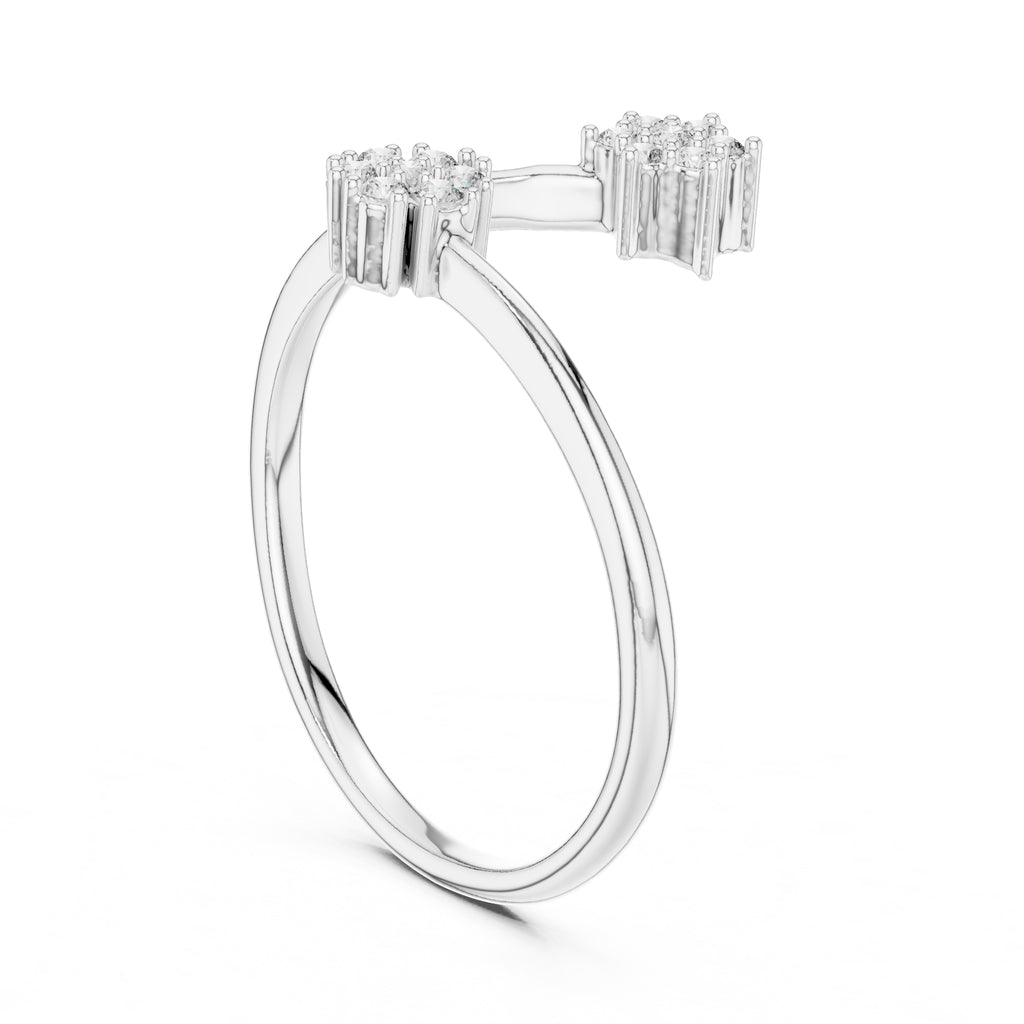 Dual Cluster Open Wrap Ring White Gold