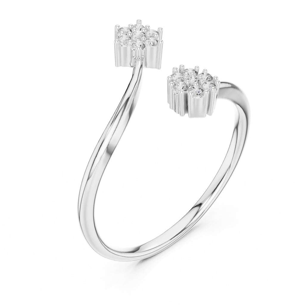 Dual Cluster Open Wrap Ring White Gold