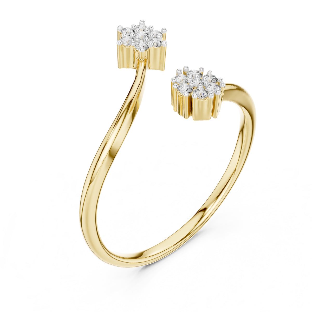 Dual Cluster Open Wrap Ring Yellow Gold