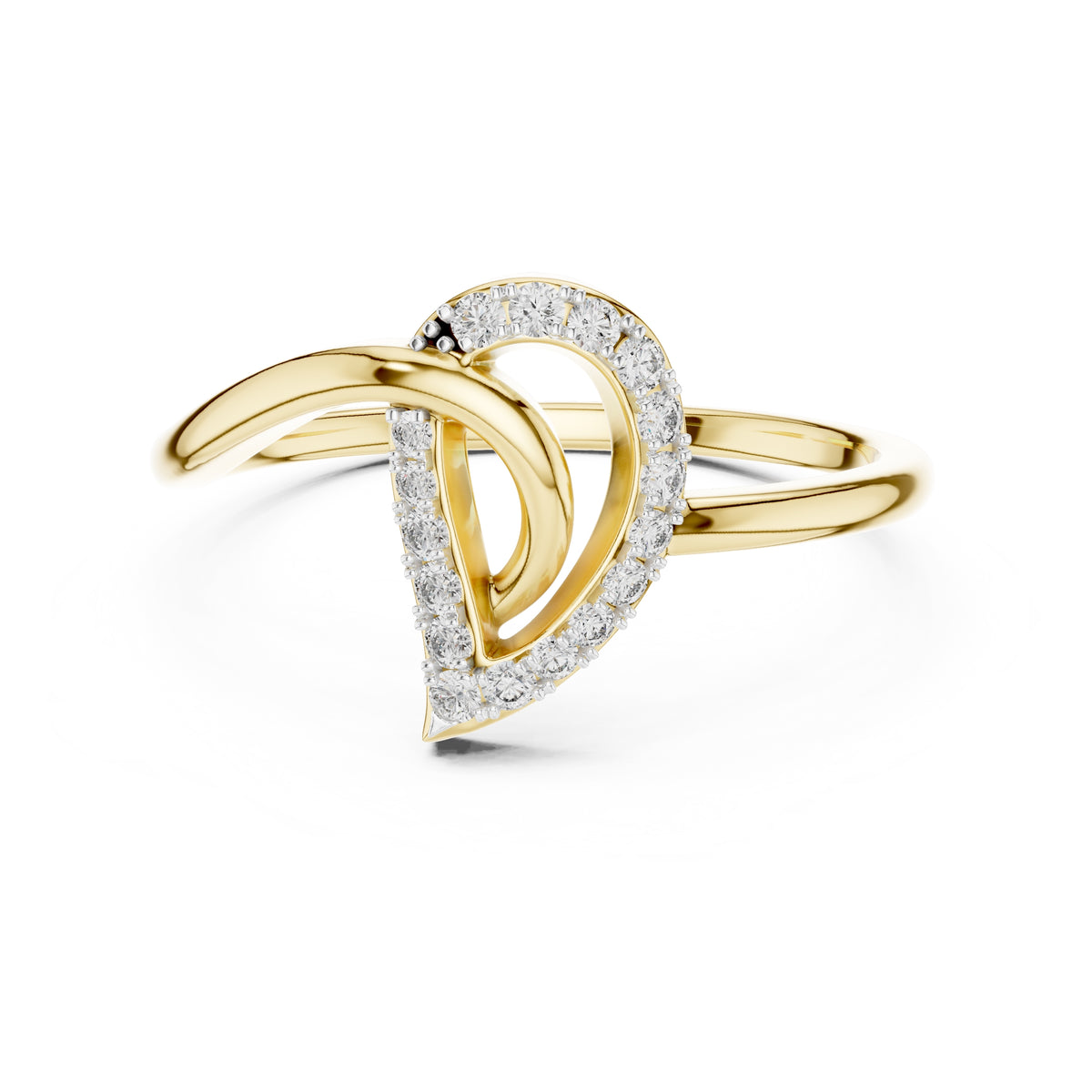Nested Teardrop Pavé Minimalist Ring Yellow Gold