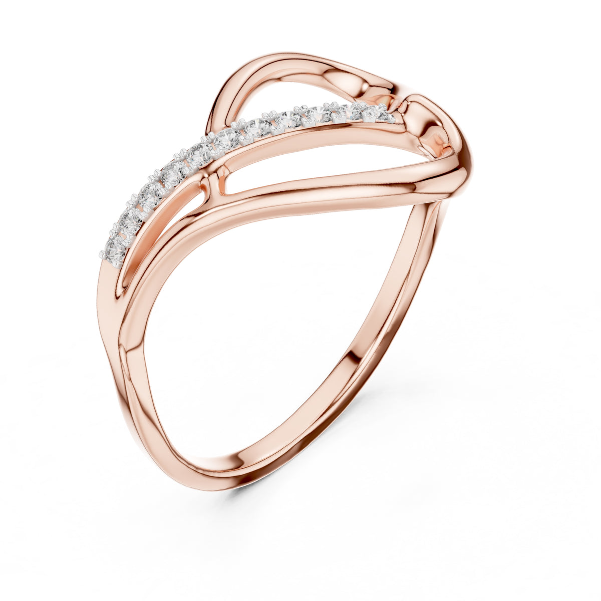 Swooping Bridge Pavé Minimalist Ring Rose Gold