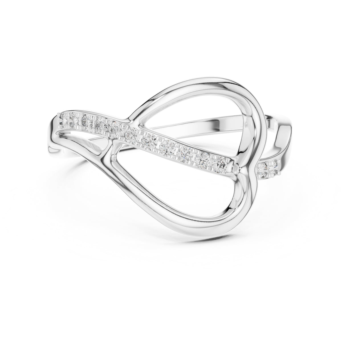 Swooping Bridge Pavé Minimalist Ring White Gold