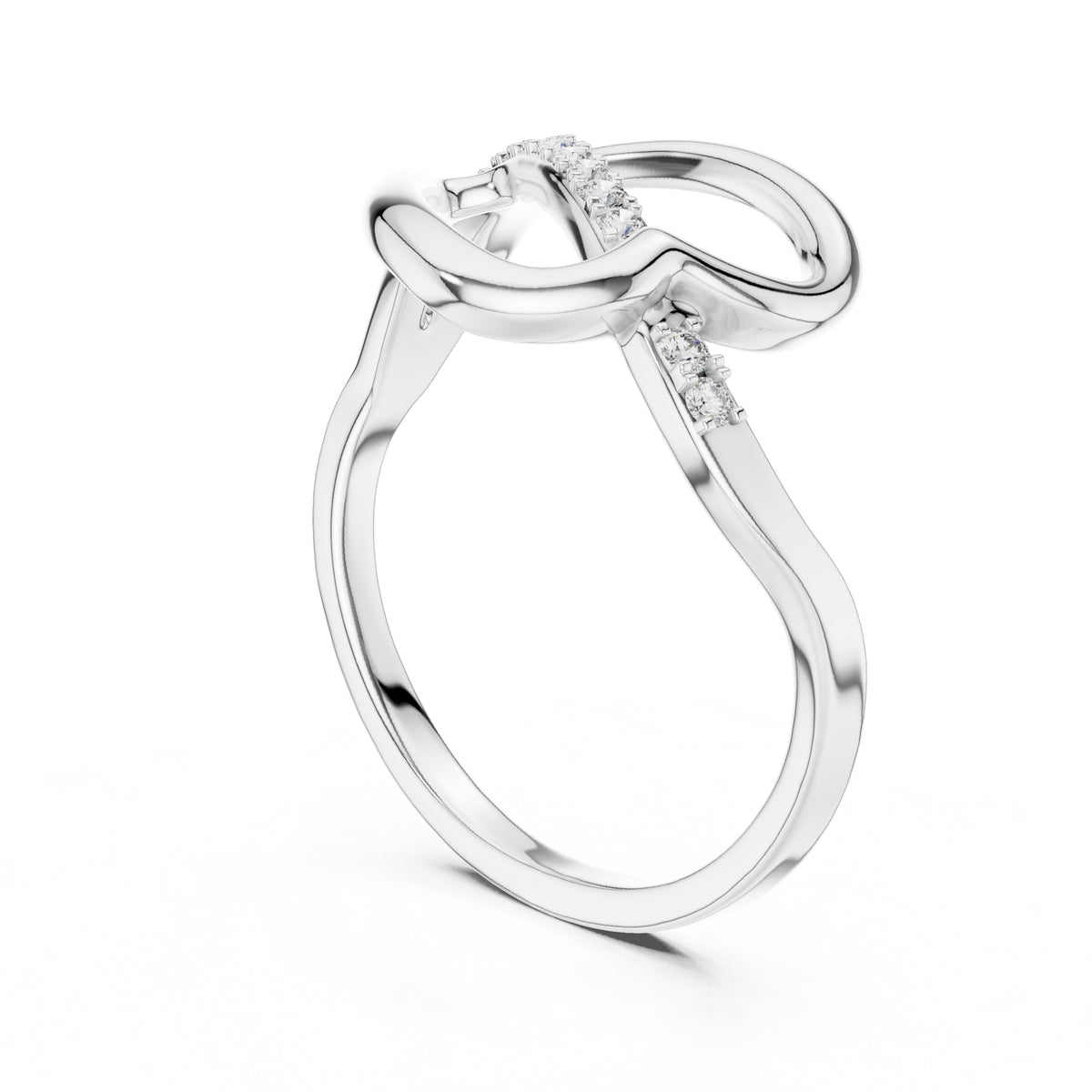 Swooping Bridge Pavé Minimalist Ring White Gold