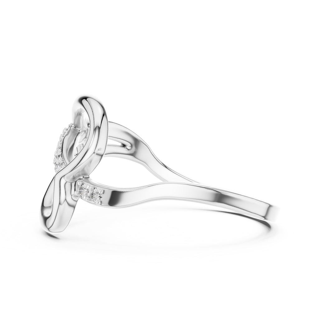 Swooping Bridge Pavé Minimalist Ring White Gold