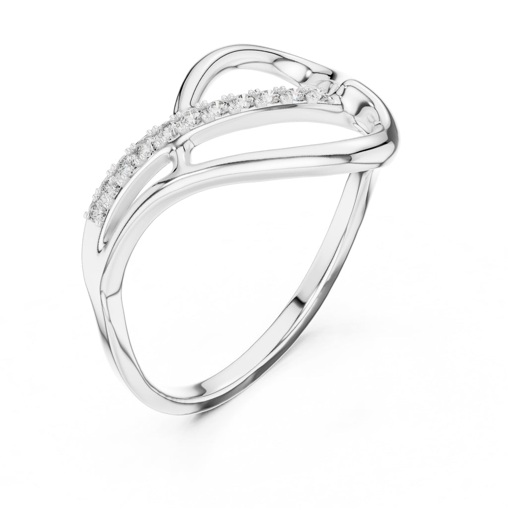 Swooping Bridge Pavé Minimalist Ring White Gold