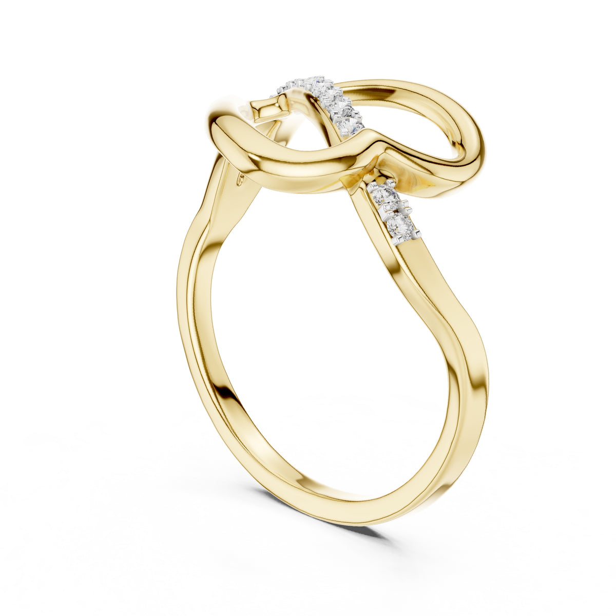 Swooping Bridge Pavé Minimalist Ring Yellow Gold