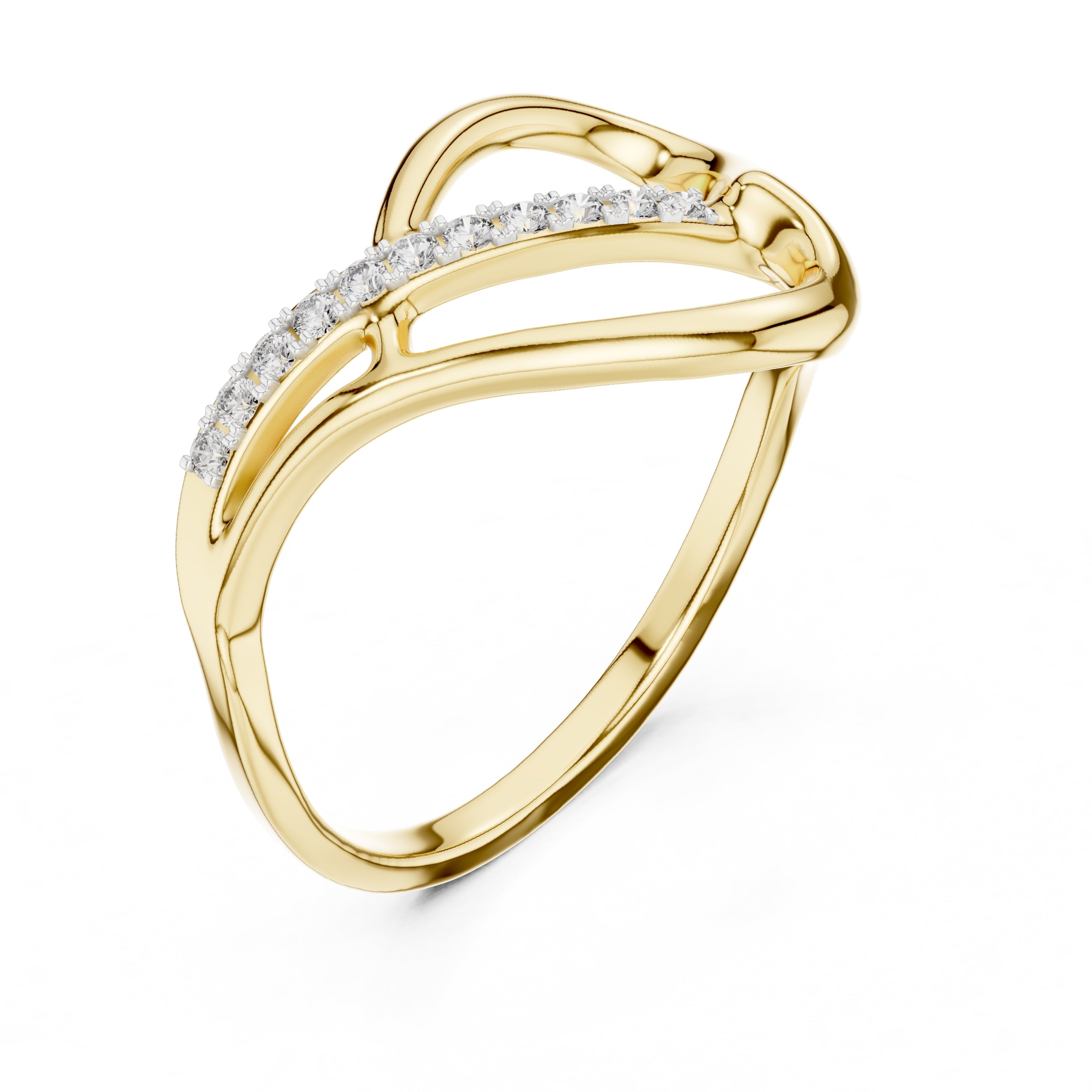 Swooping Bridge Pavé Minimalist Ring Yellow Gold