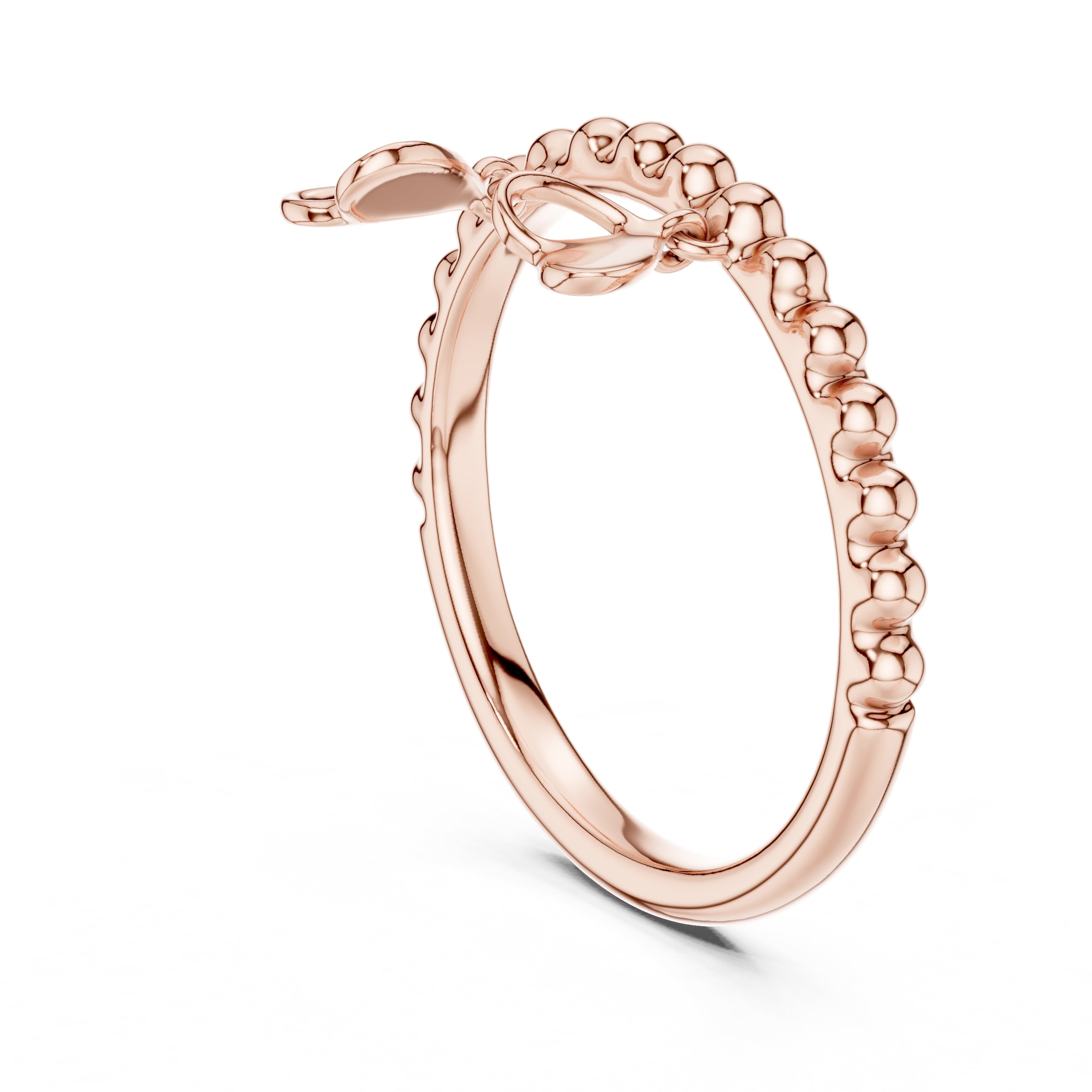 Beaded Heart Charm Ring Rose Gold