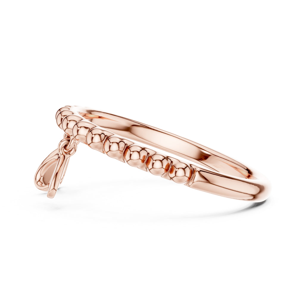 Beaded Heart Charm Ring Rose Gold