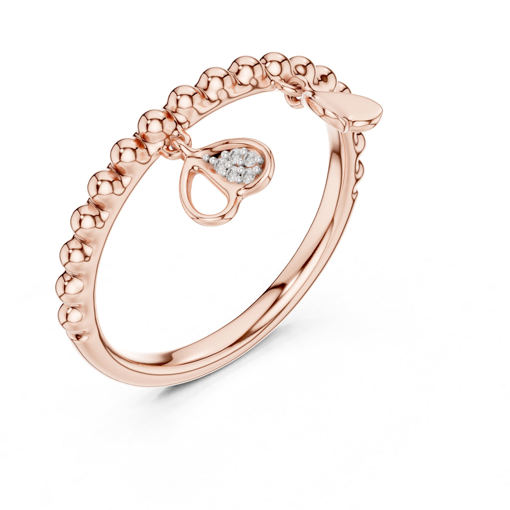 Beaded Heart Charm Ring Rose Gold