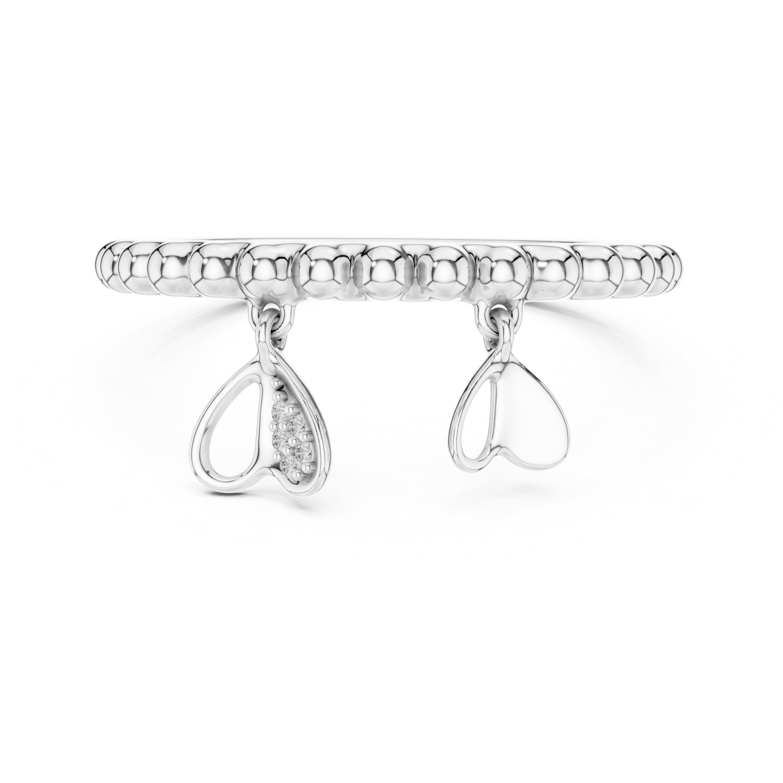 Beaded Heart Charm Ring White Gold