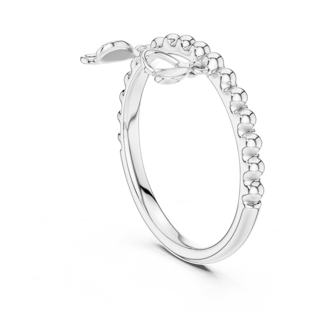 Beaded Heart Charm Ring White Gold