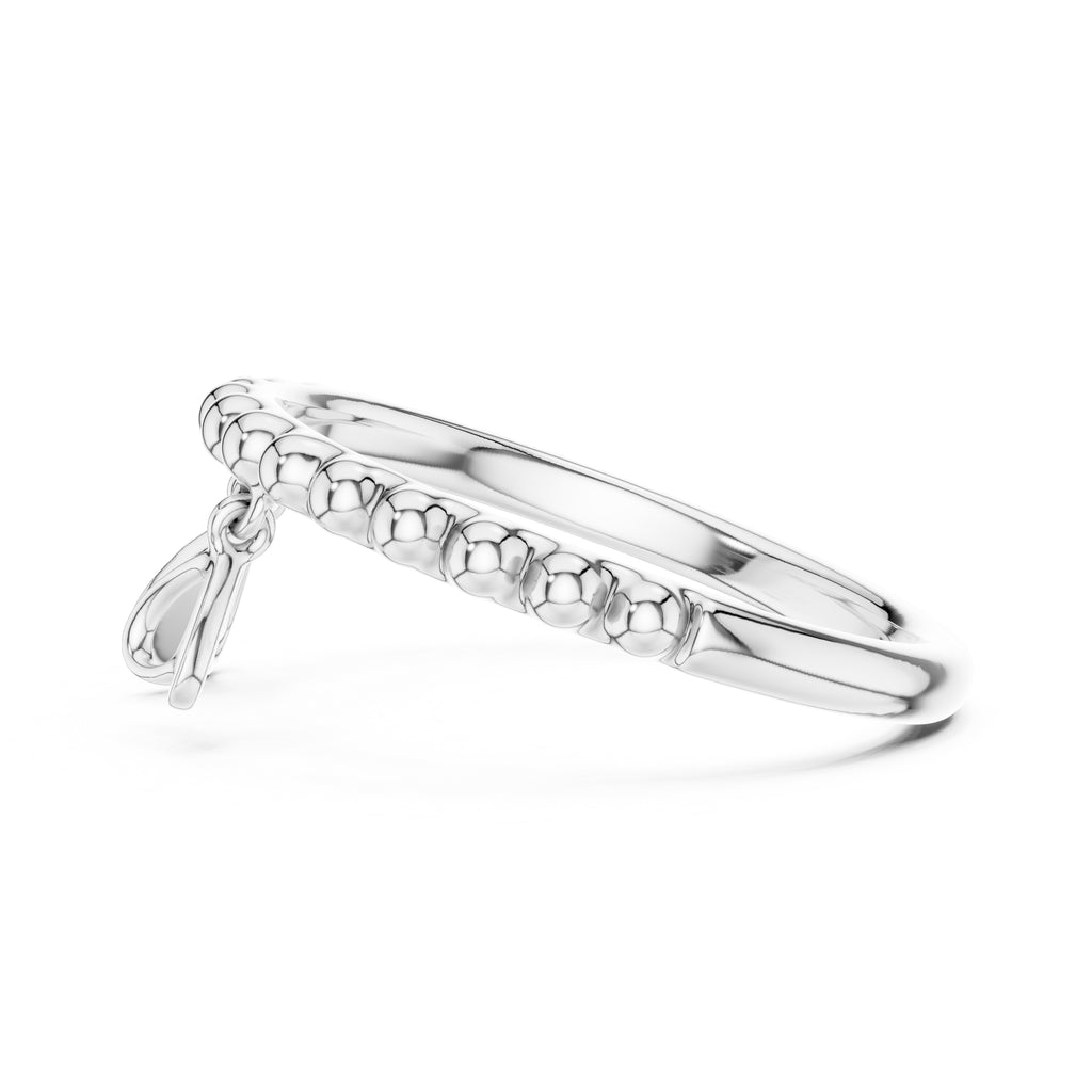 Beaded Heart Charm Ring White Gold