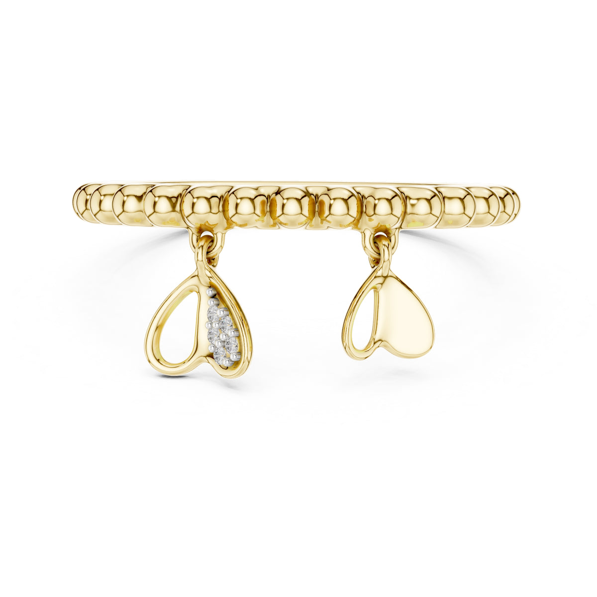 Beaded Heart Charm Ring Yellow Gold