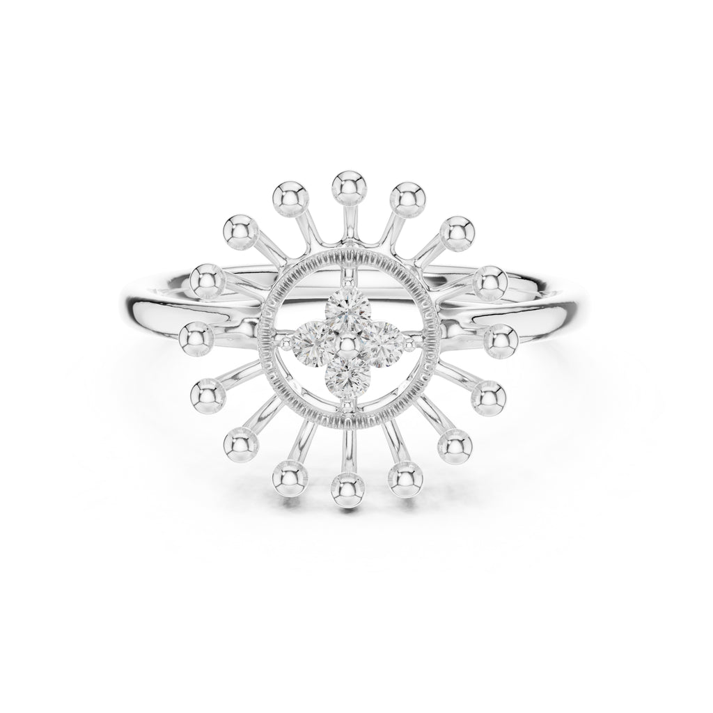 Radiant Sunburst Cluster Statement Ring White Gold