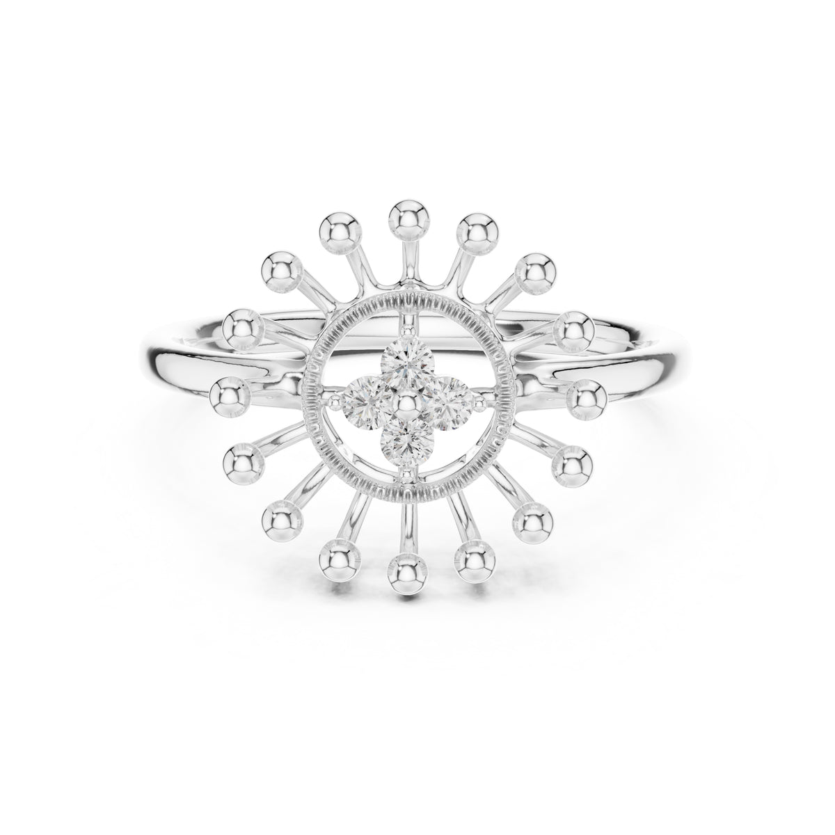 Radiant Sunburst Cluster Statement Ring White Gold