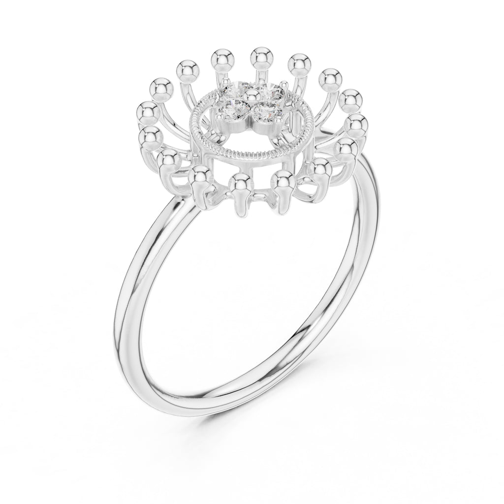 Radiant Sunburst Cluster Statement Ring White Gold
