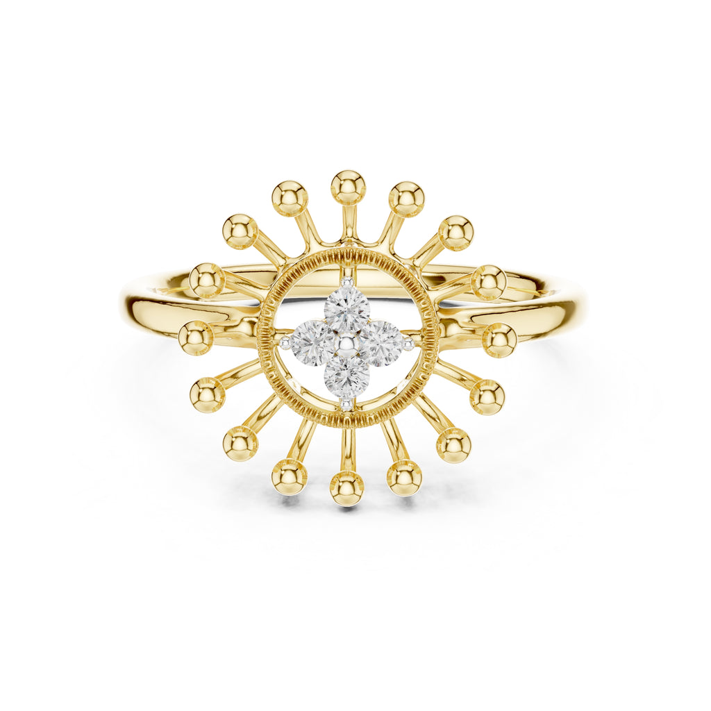 Radiant Sunburst Cluster Statement Ring Yellow Gold