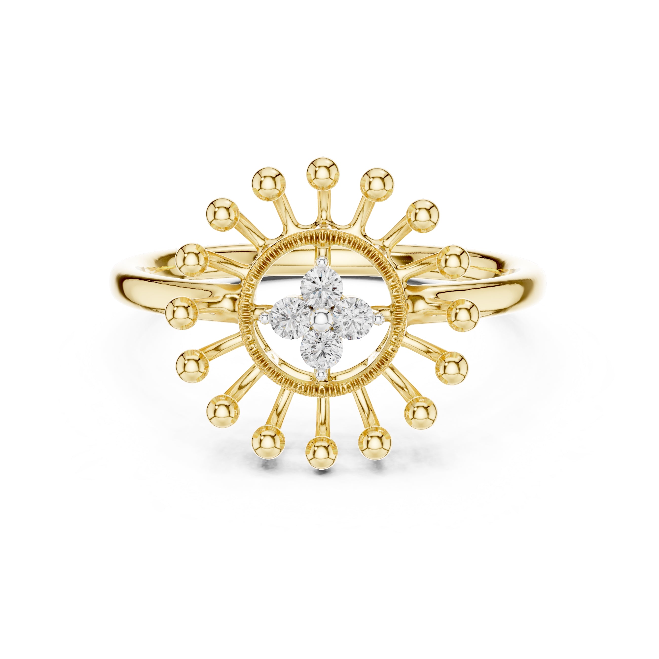 Radiant Sunburst Cluster Statement Ring Yellow Gold