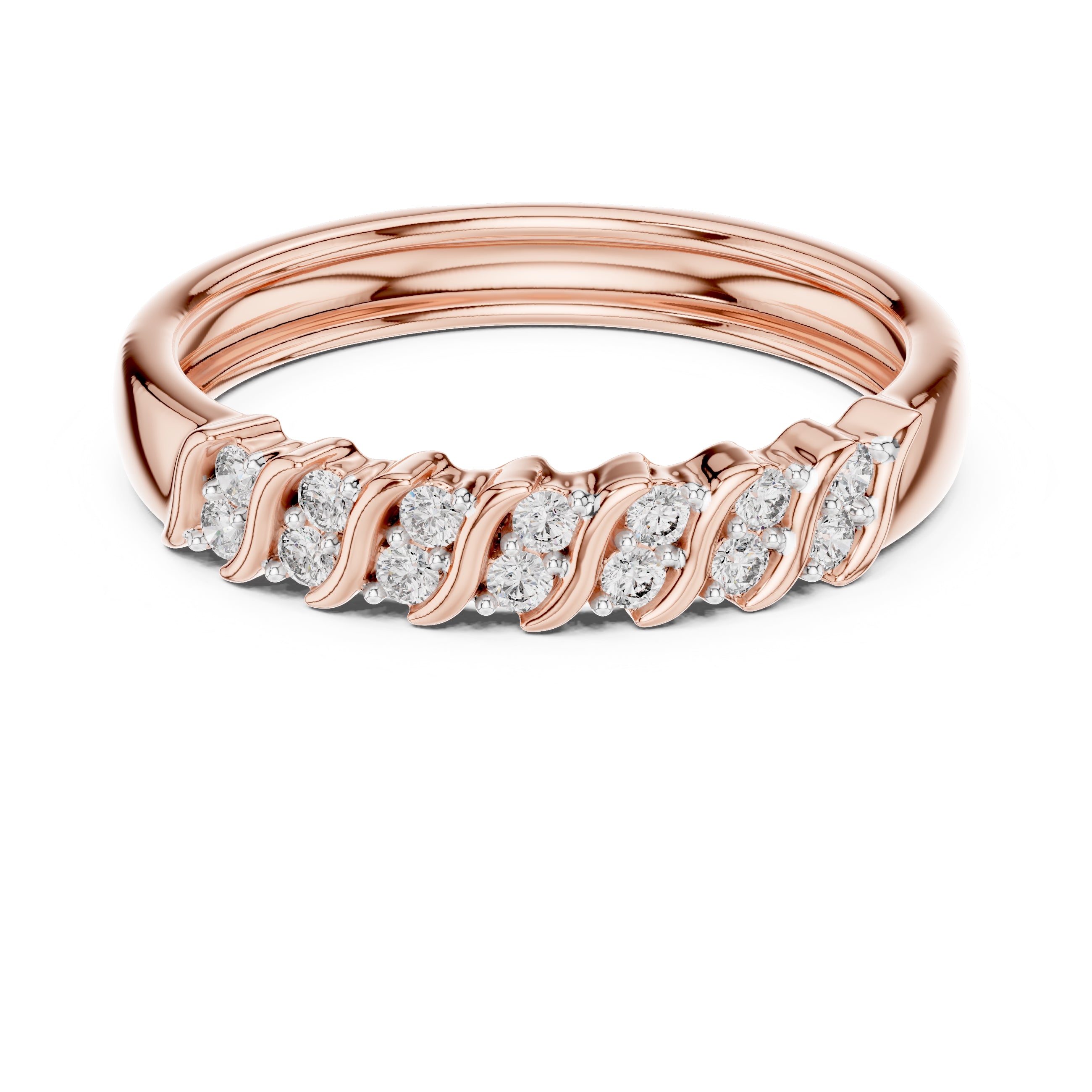 Wavy Cluster Diamond Band Rose Gold