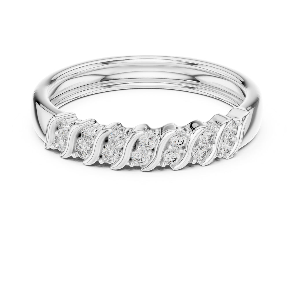 Wavy Cluster Diamond Band White Gold