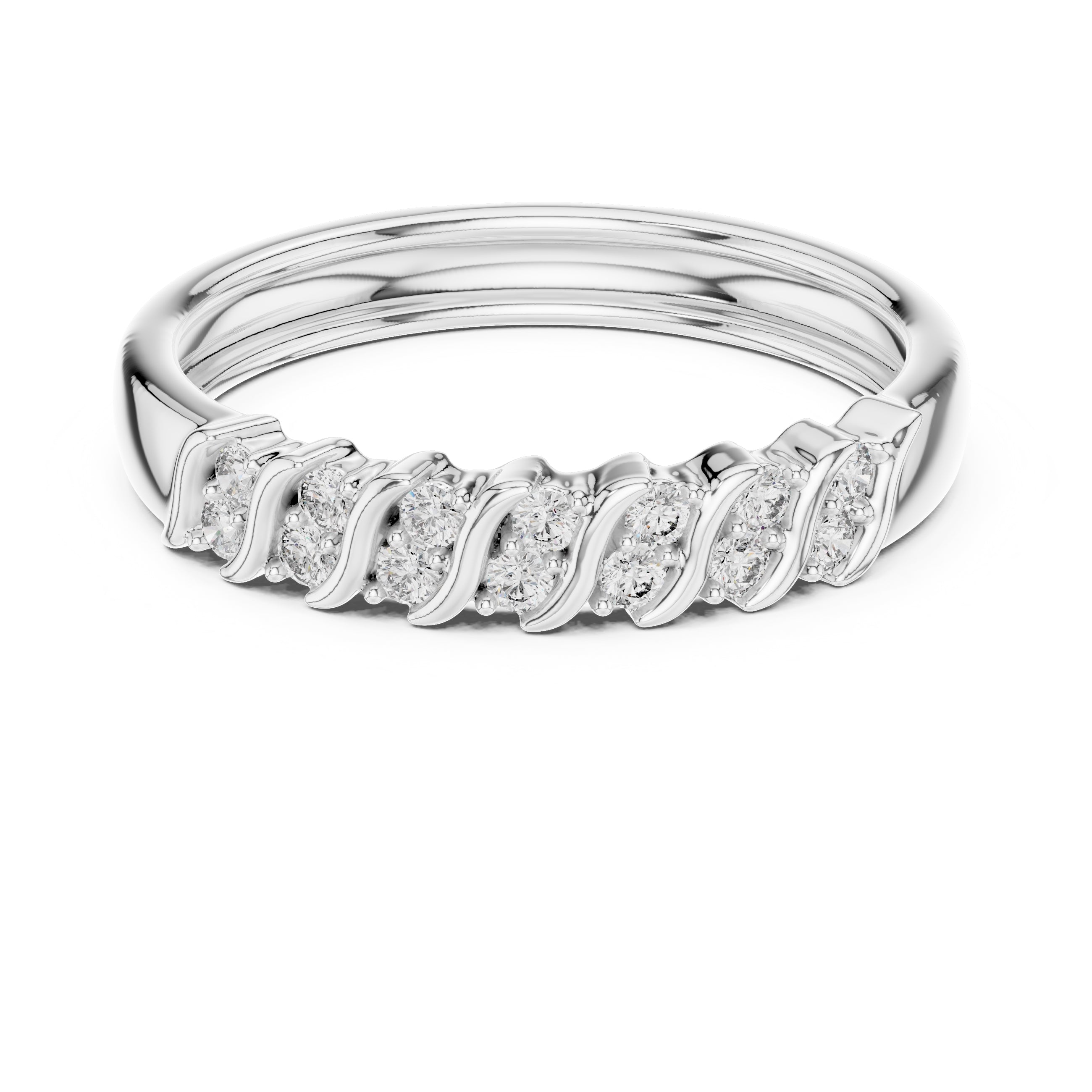 Wavy Cluster Diamond Band White Gold