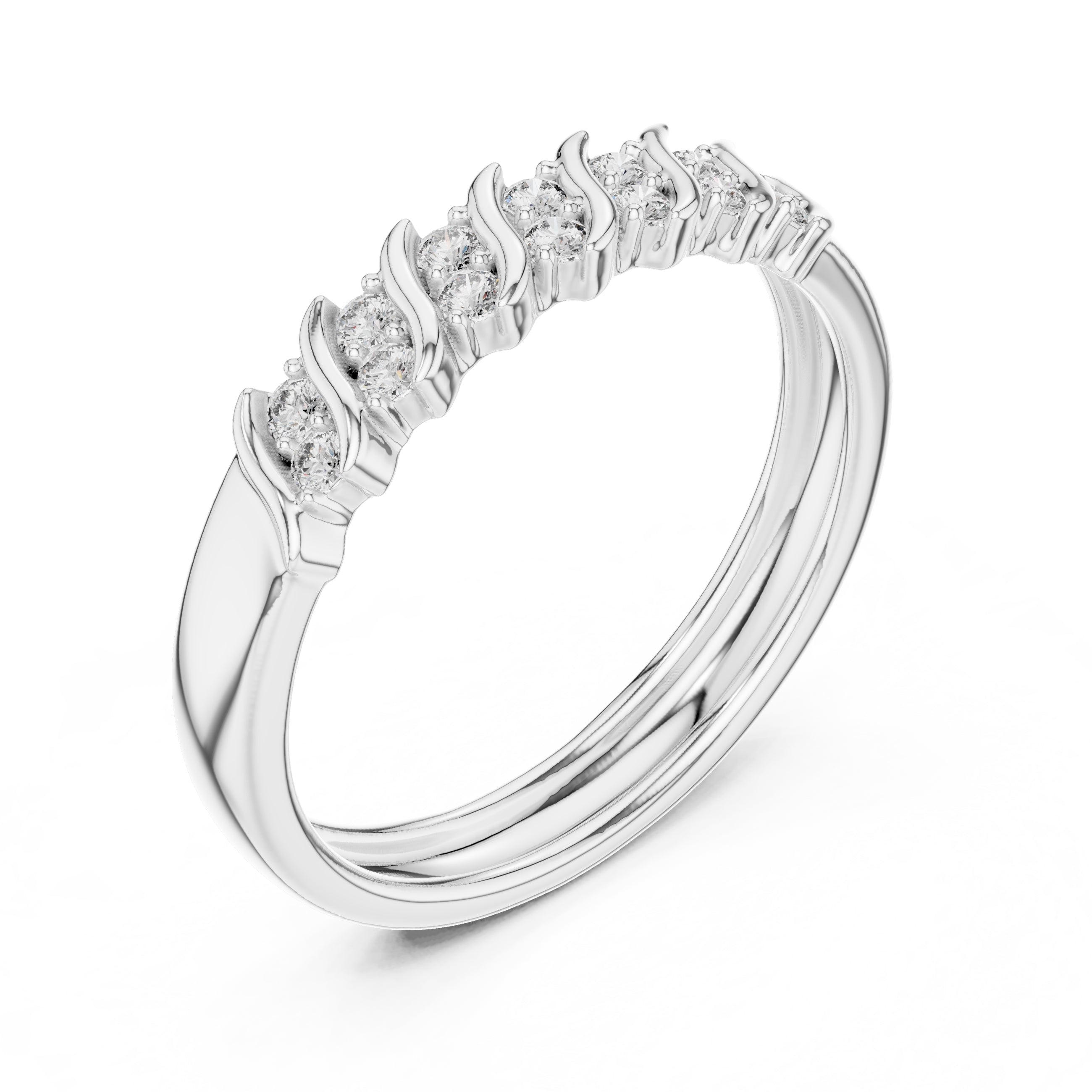 Wavy Cluster Diamond Band White Gold