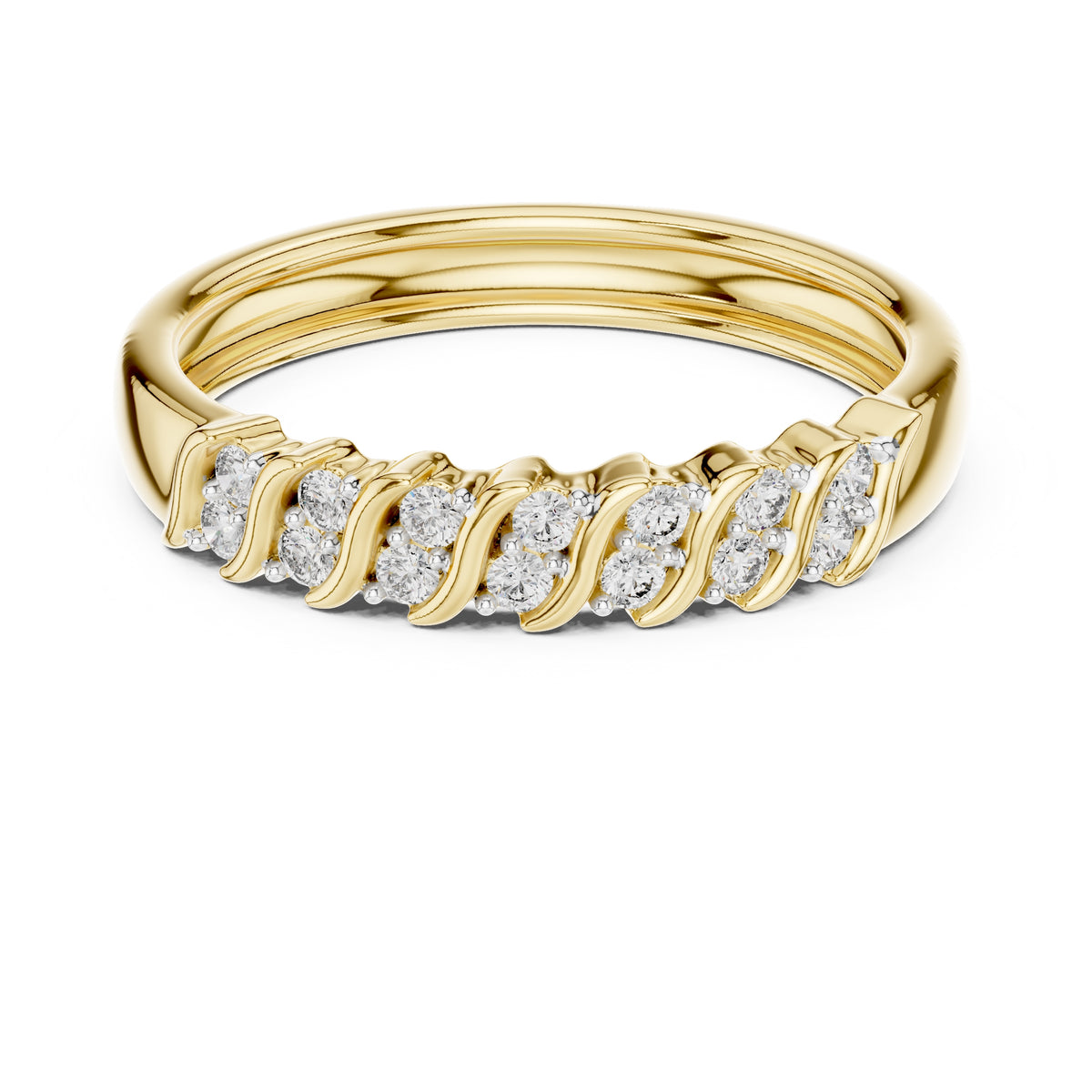 Wavy Cluster Diamond Band Yellow Gold