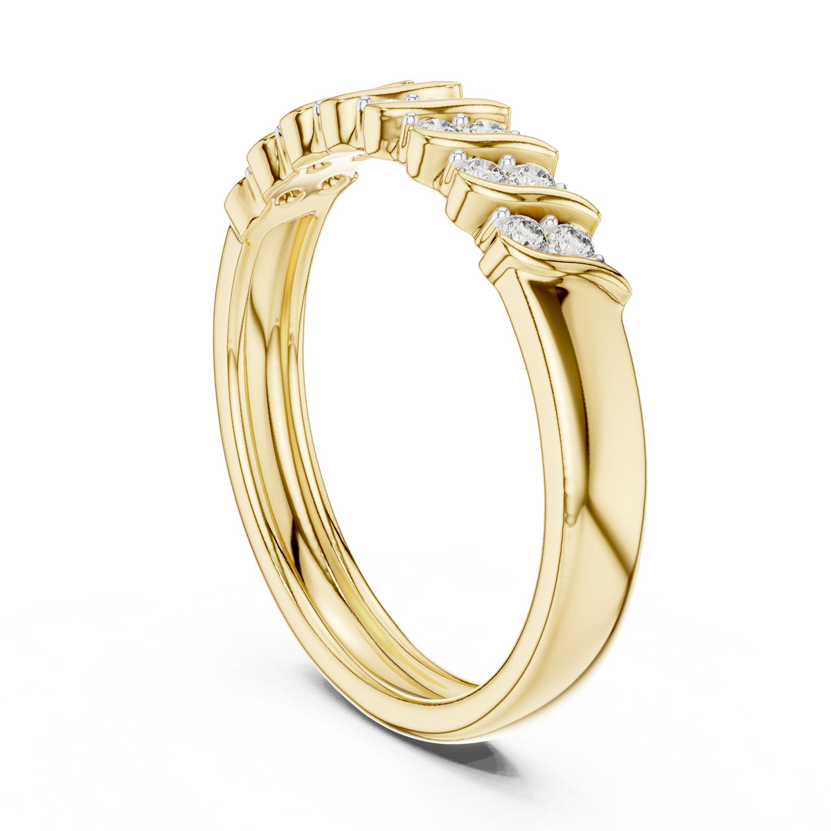 Wavy Cluster Diamond Band Yellow Gold