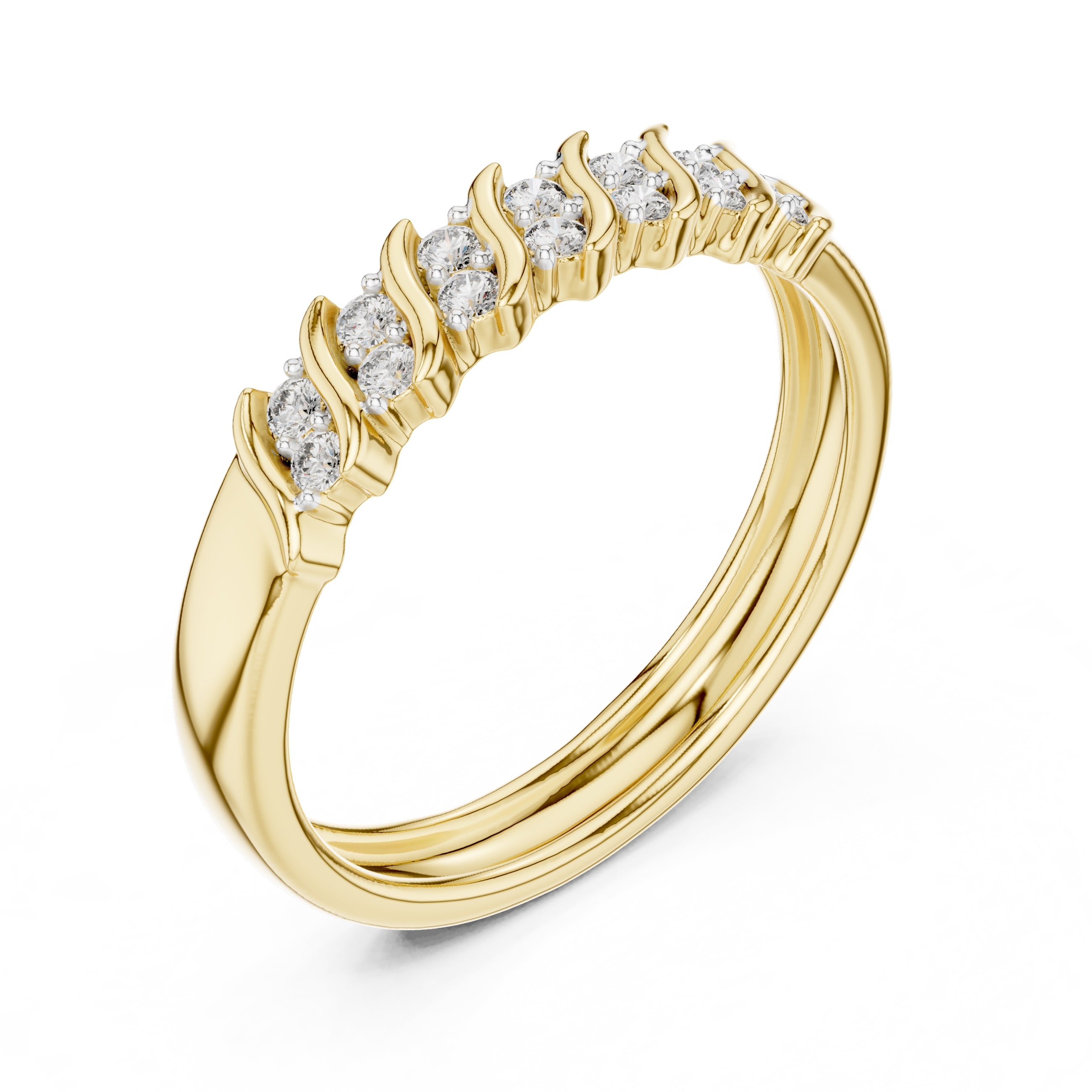 Wavy Cluster Diamond Band Yellow Gold