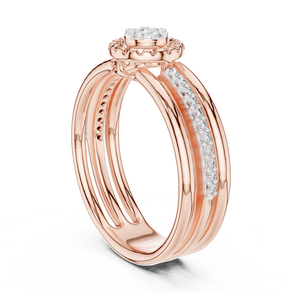 Multi-Band Halo Cluster Statement Ring Rose Gold