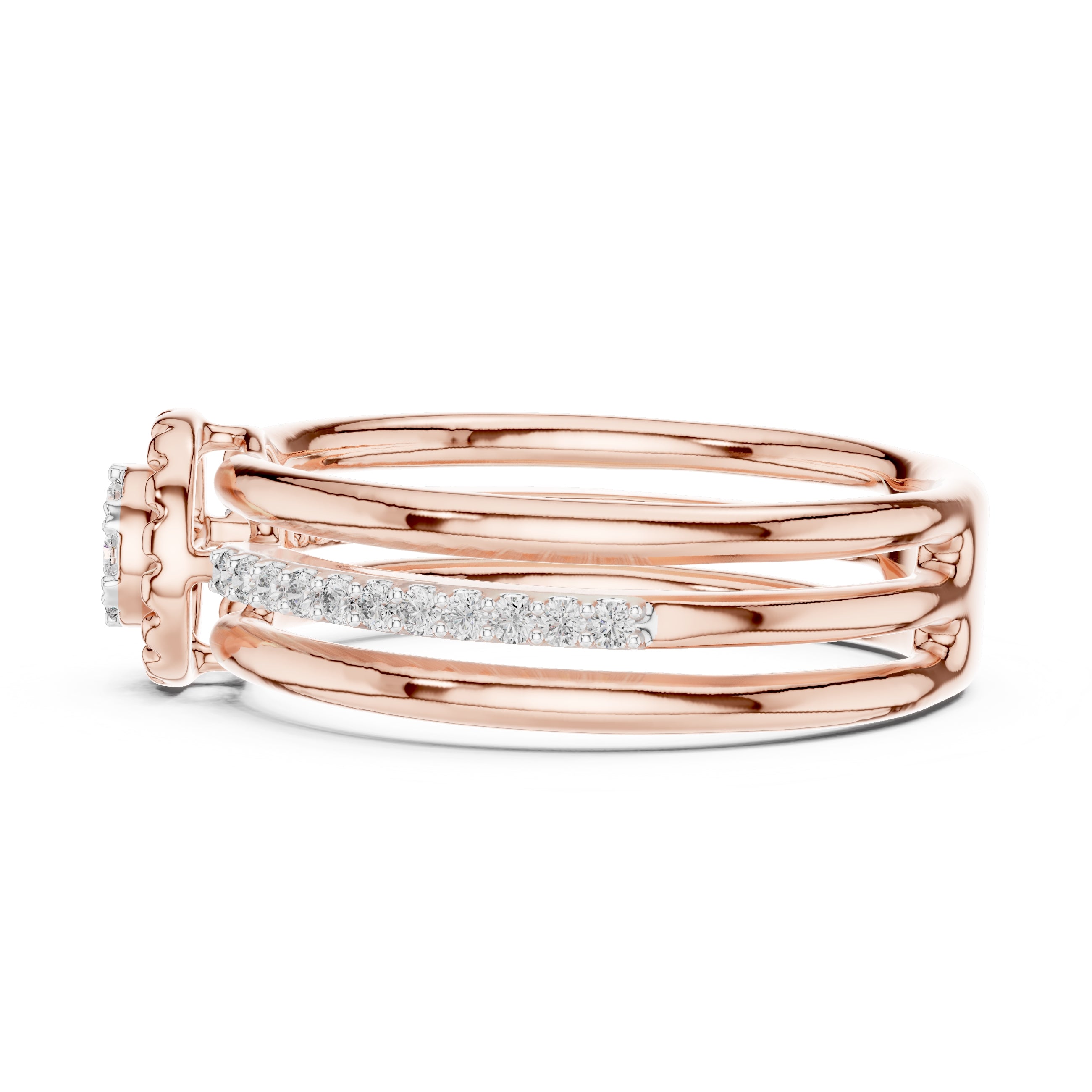 Multi-Band Halo Cluster Statement Ring Rose Gold