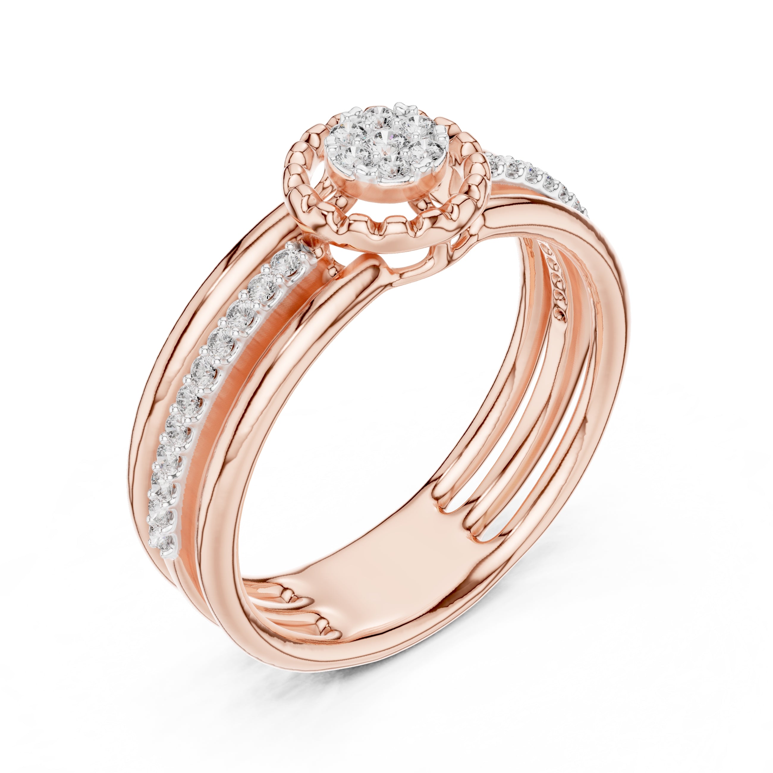 Multi-Band Halo Cluster Statement Ring Rose Gold