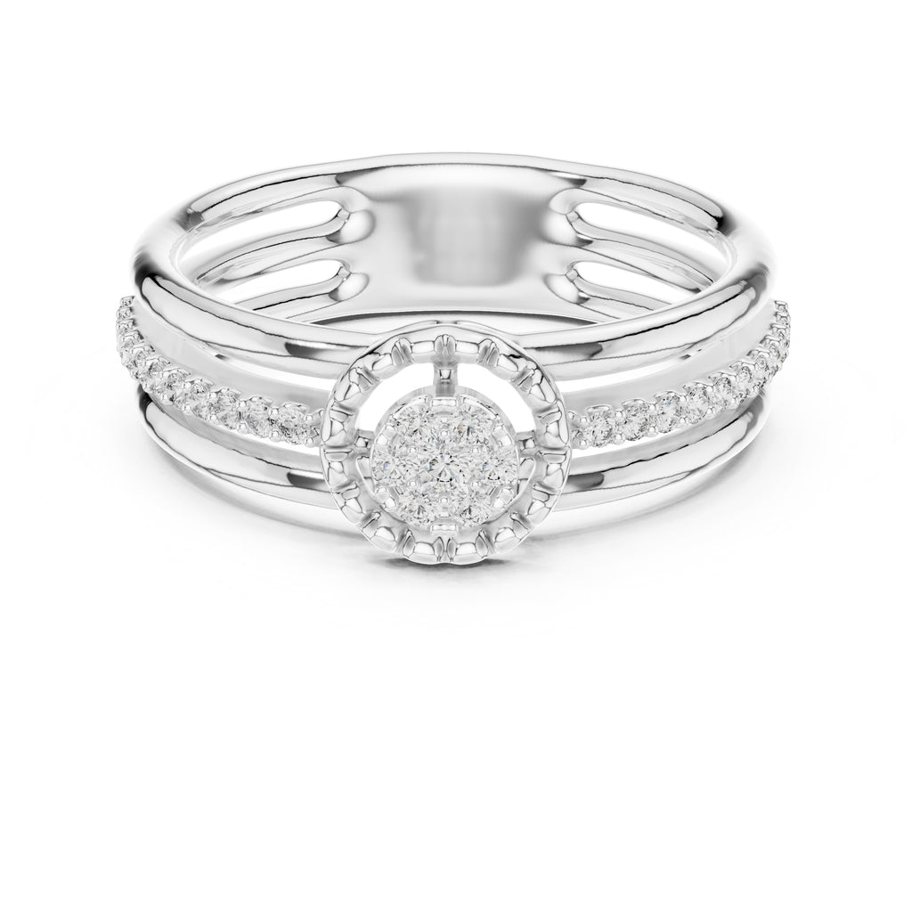 Multi-Band Halo Cluster Statement Ring White Gold