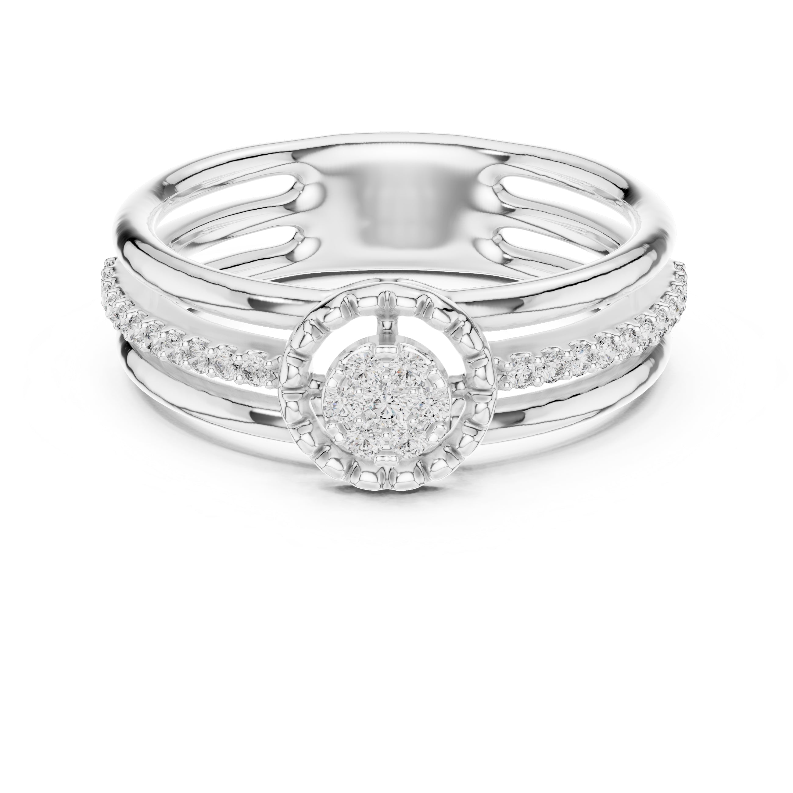 Multi-Band Halo Cluster Statement Ring White Gold