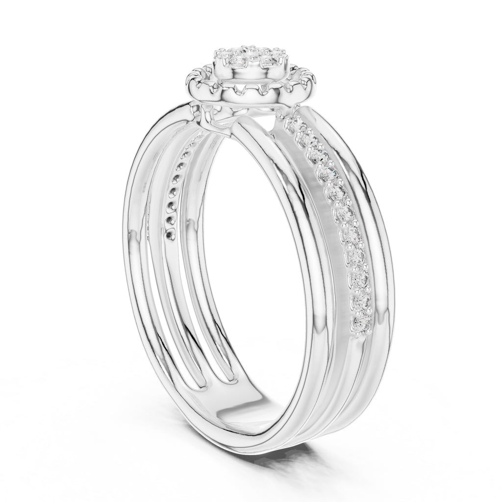 Multi-Band Halo Cluster Statement Ring White Gold