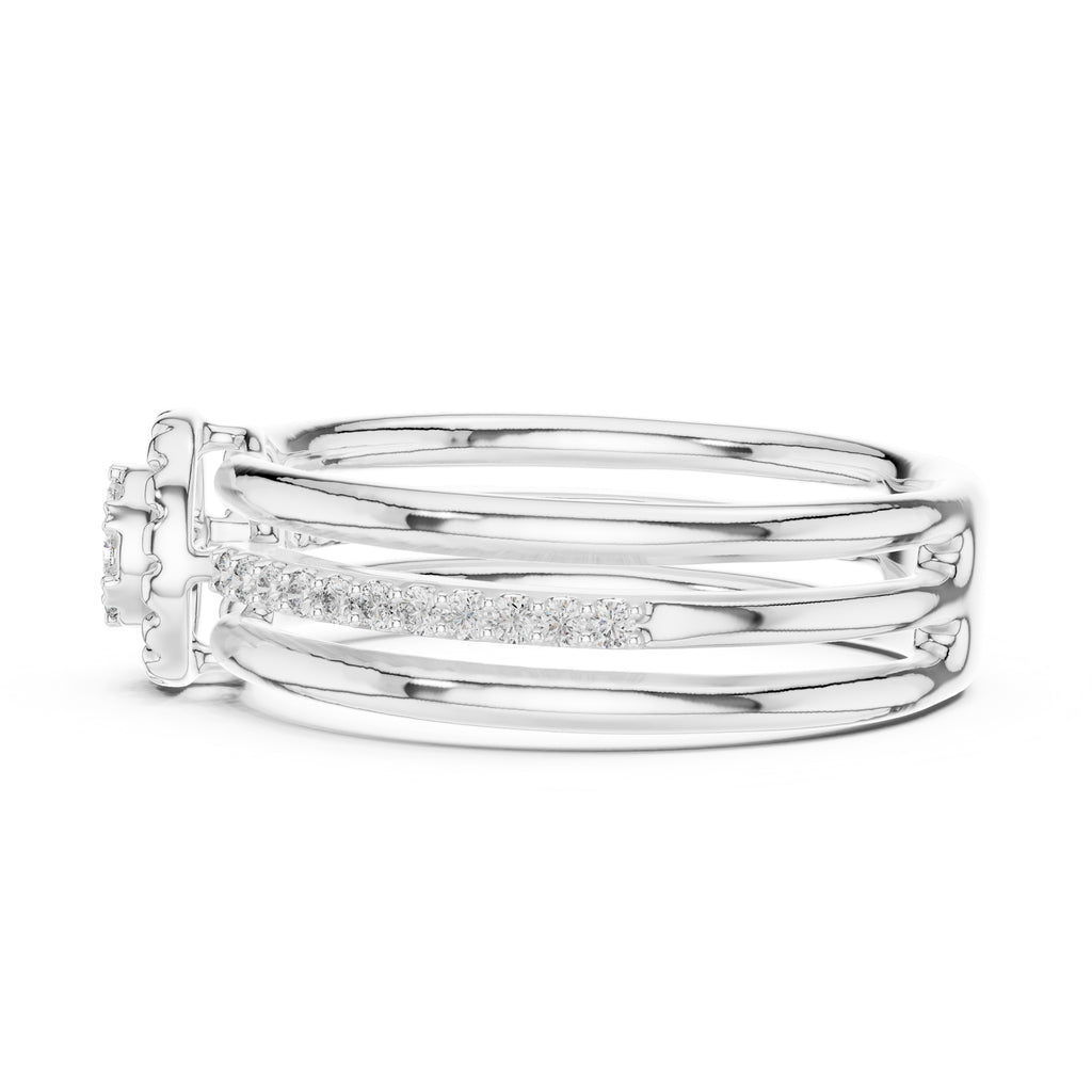 Multi-Band Halo Cluster Statement Ring White Gold
