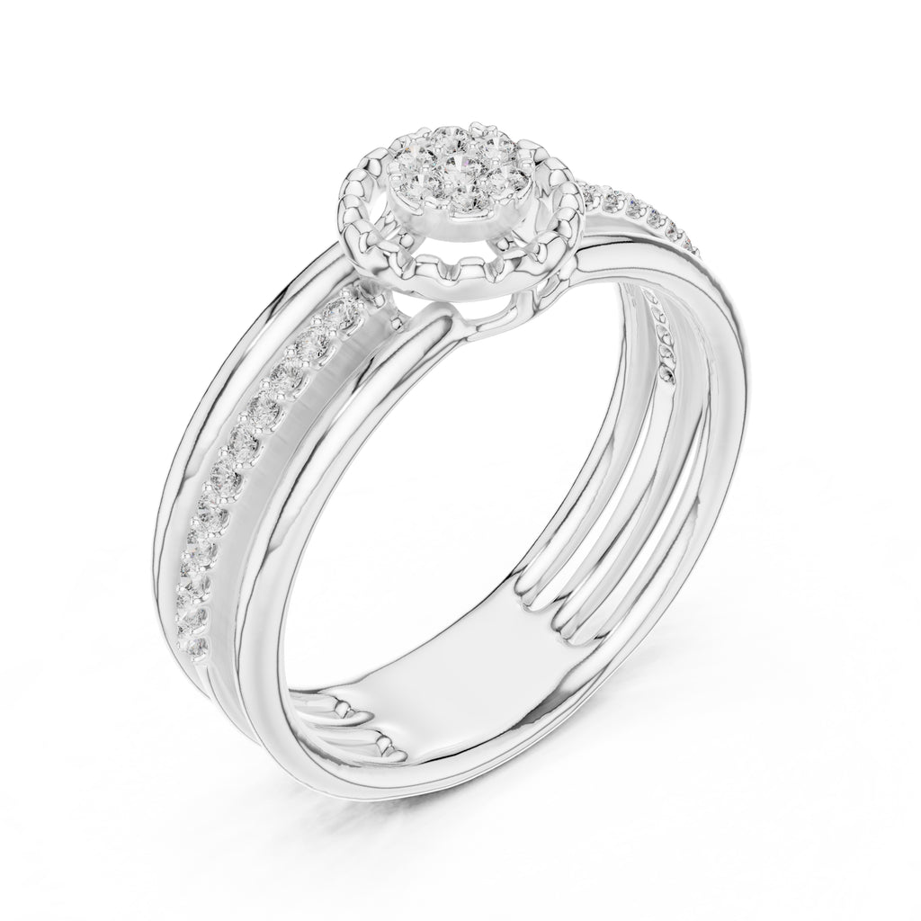 Multi-Band Halo Cluster Statement Ring White Gold