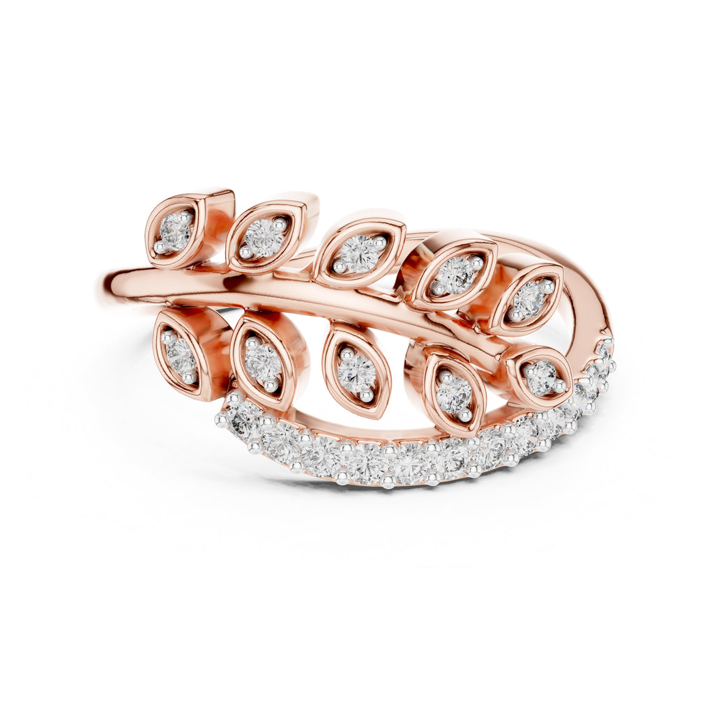 Botanical Leaf Cluster Statement Ring Rose Gold