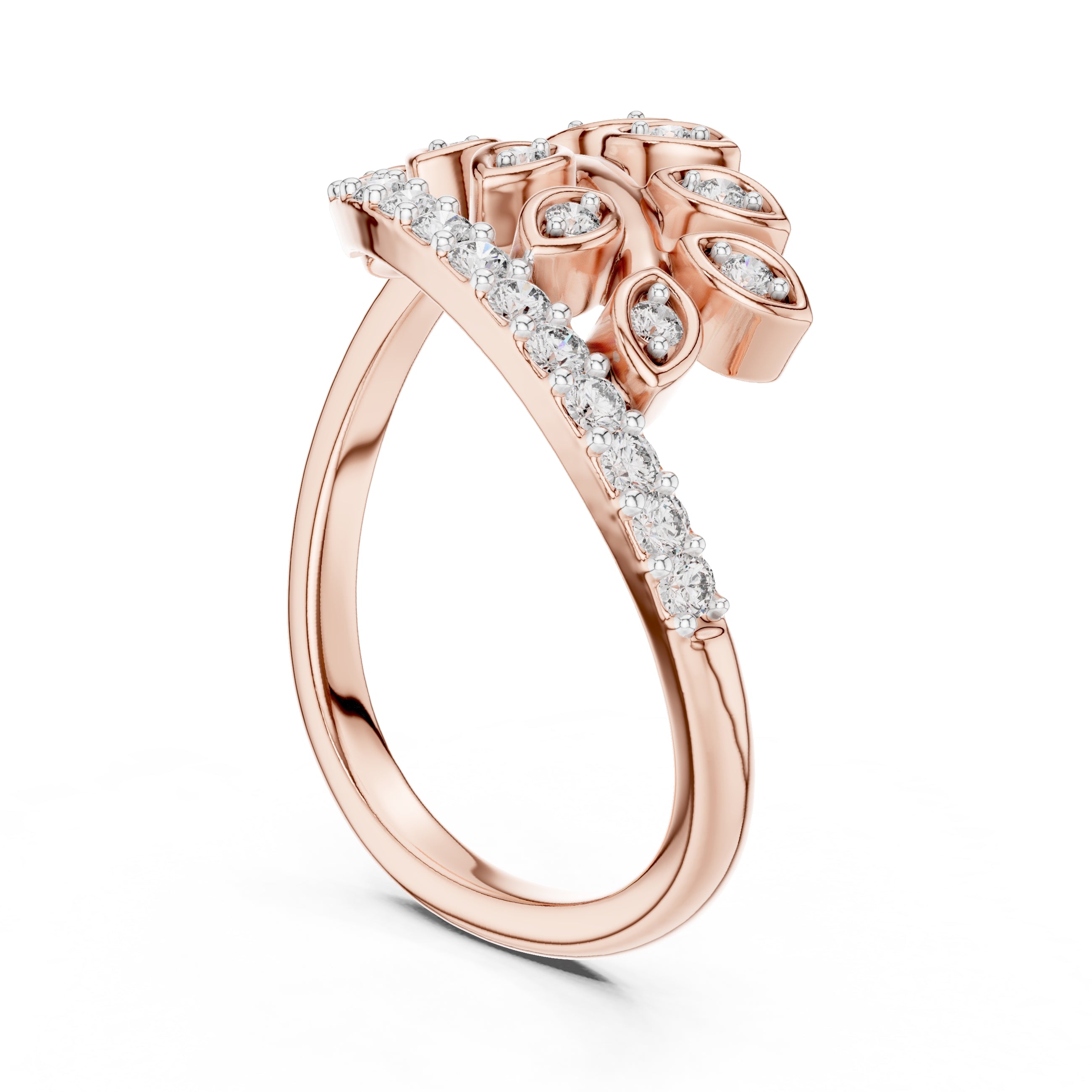 Botanical Leaf Cluster Statement Ring Rose Gold