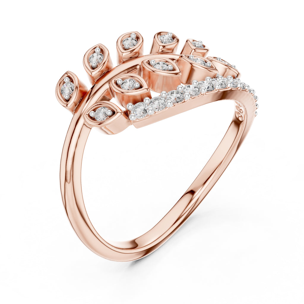 Botanical Leaf Cluster Statement Ring Rose Gold