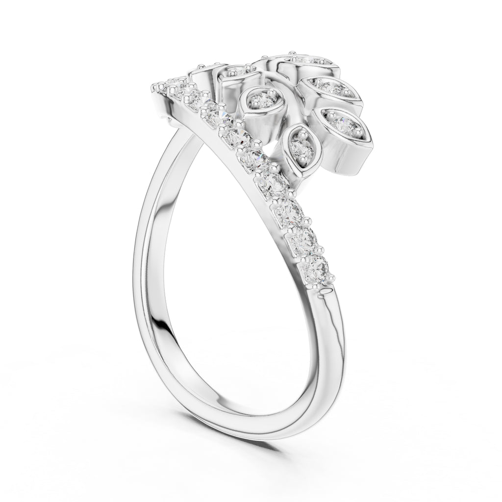 Botanical Leaf Cluster Statement Ring White Gold