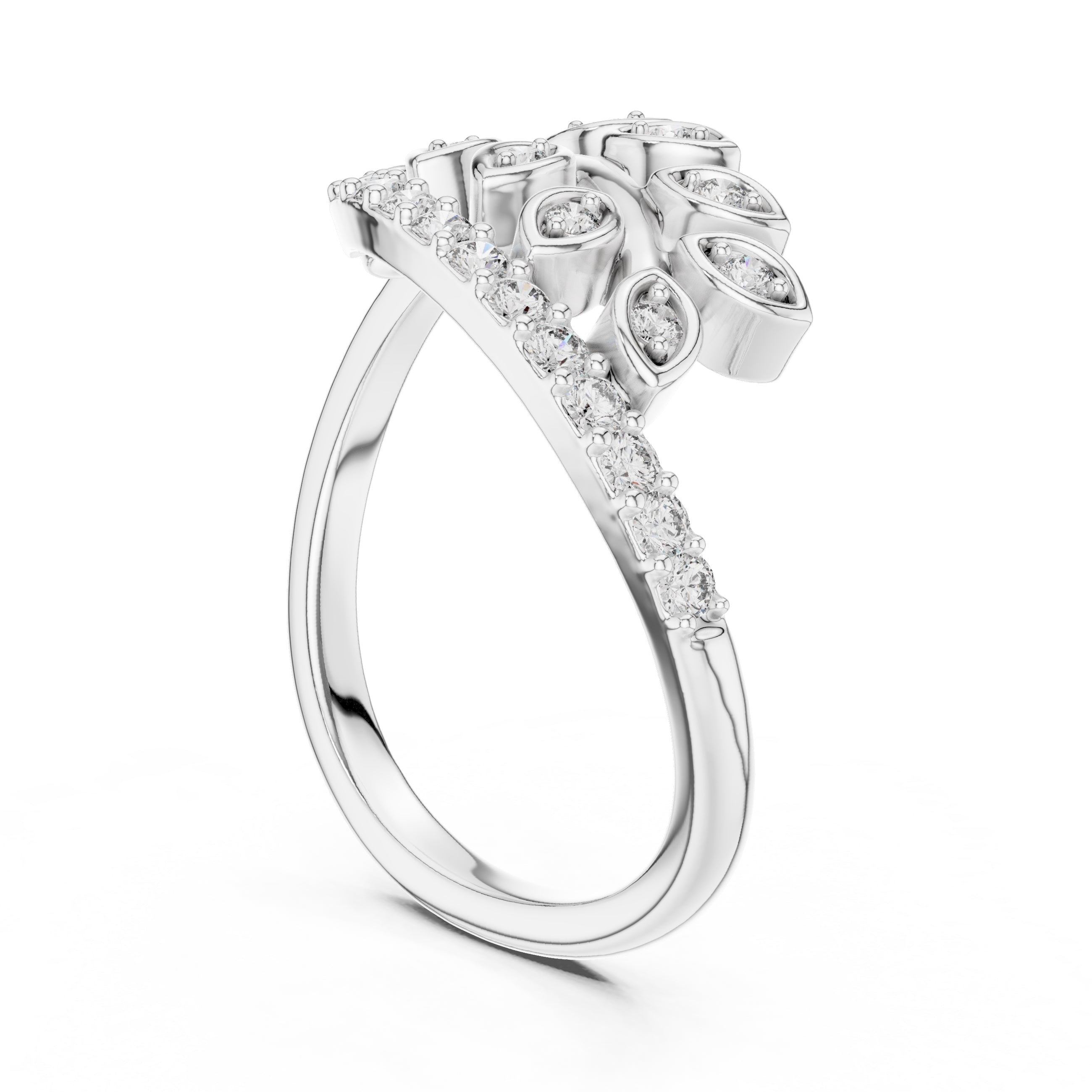 Botanical Leaf Cluster Statement Ring White Gold