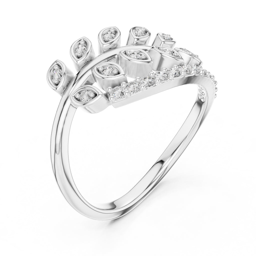 Botanical Leaf Cluster Statement Ring White Gold