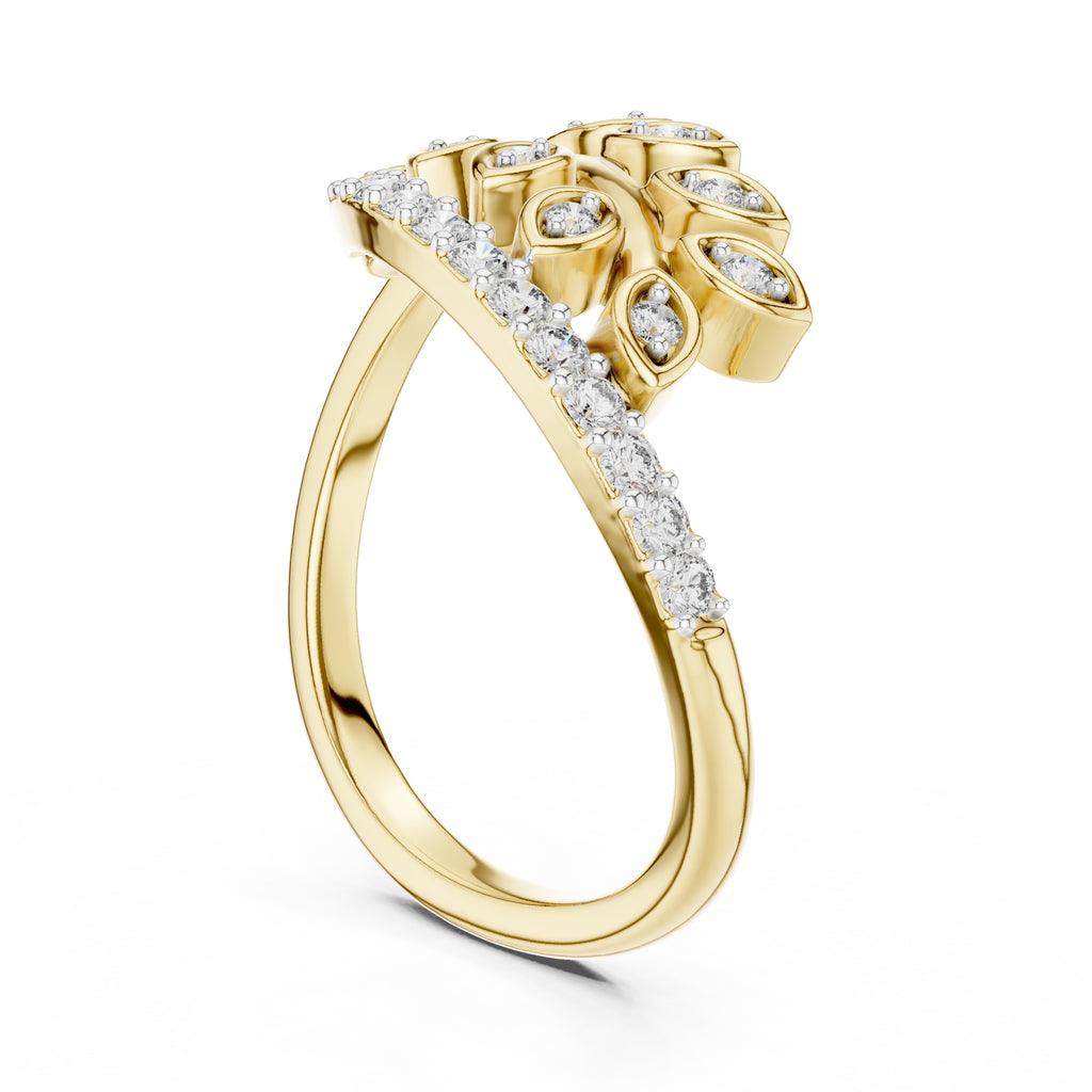 Botanical Leaf Cluster Statement Ring Yellow Gold