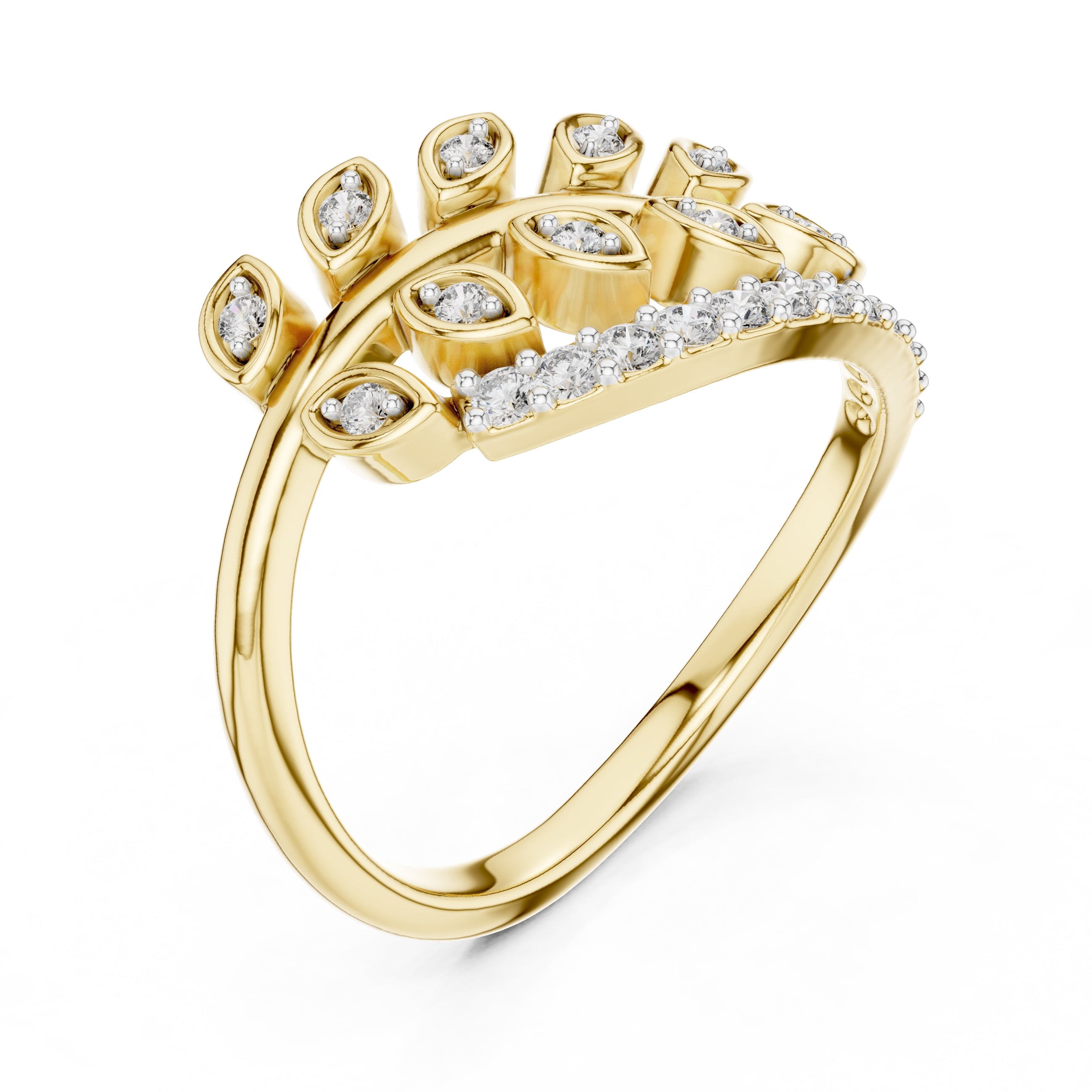 Botanical Leaf Cluster Statement Ring Yellow Gold