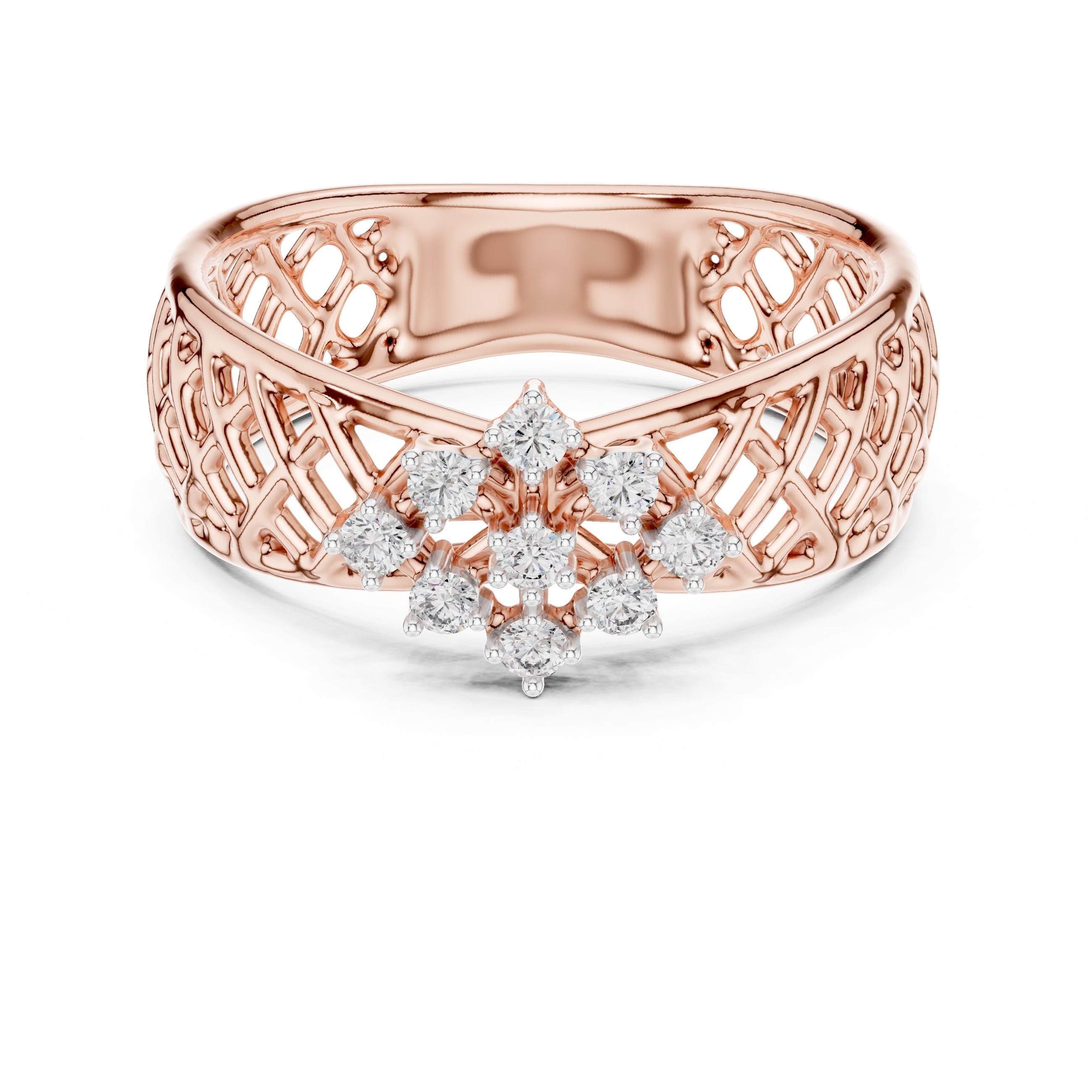 Lattice Floral Statement Wide Band Rose Gold