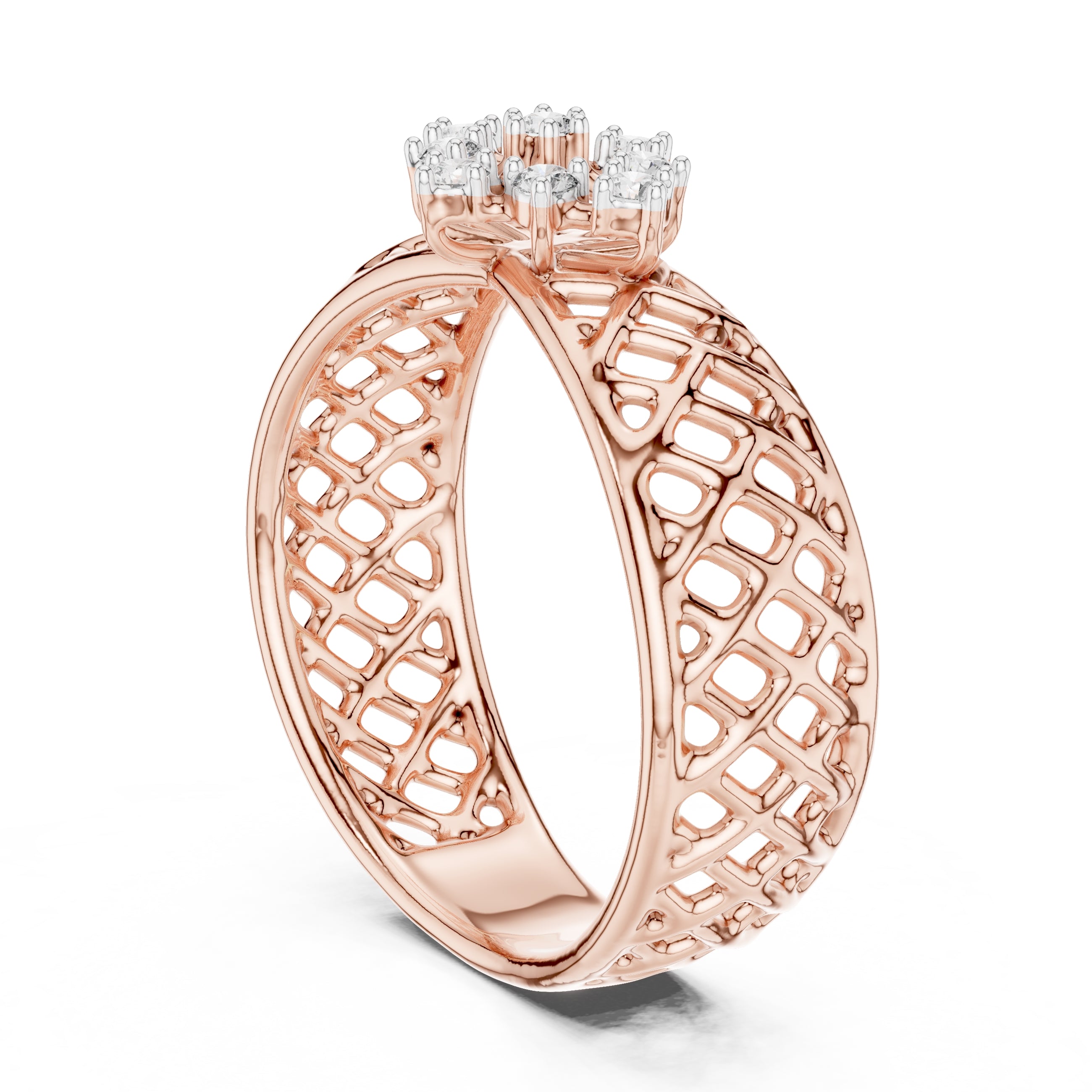 Lattice Floral Statement Wide Band Rose Gold