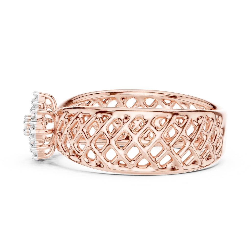 Lattice Floral Statement Wide Band Rose Gold